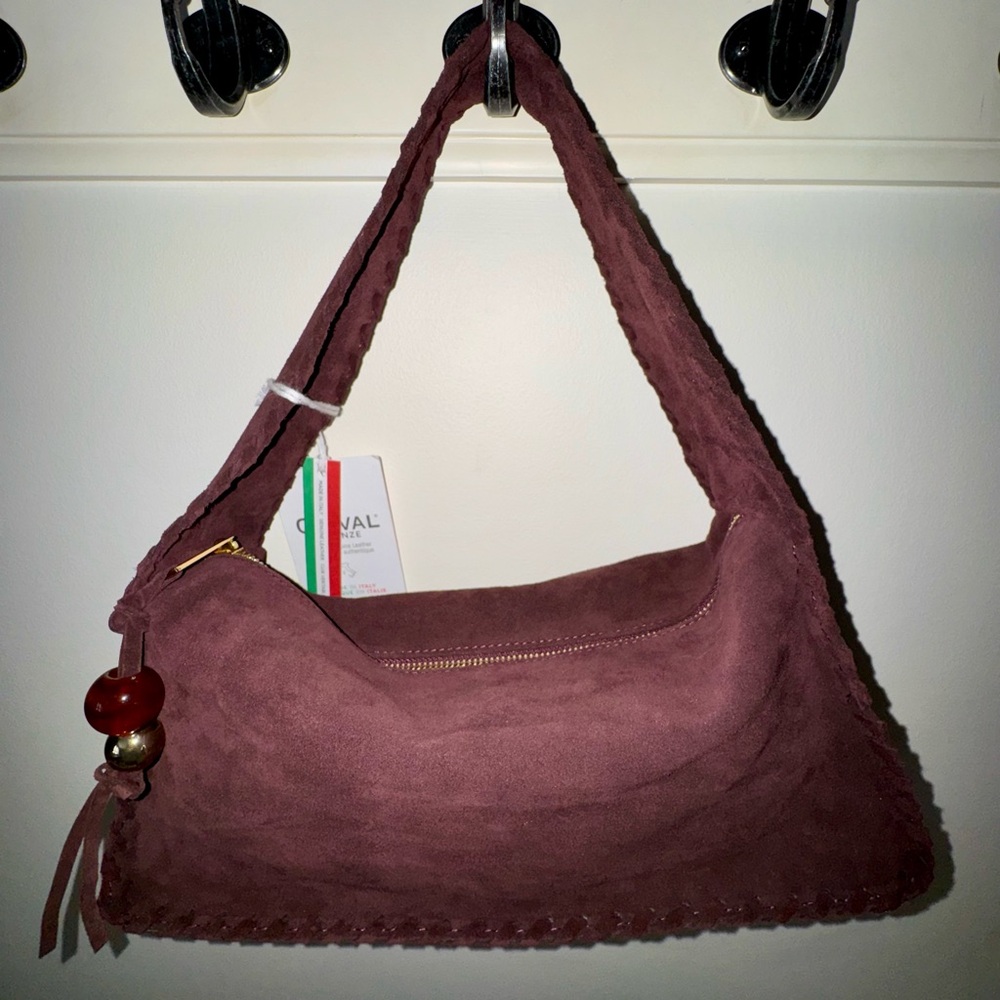 Cheval Firenze Burgundy Suede Shoulder Bag, NWT